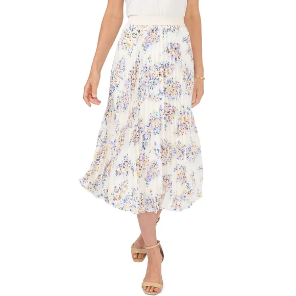 NWT Vince Camuto Womens L  Spaced Garden Floral White Pleated Midi Skirt - Picture 4 of 6